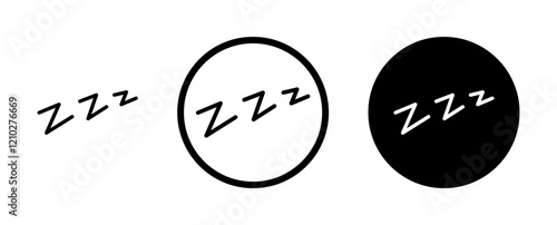 Snooze icon set in black filled and stroke line style.