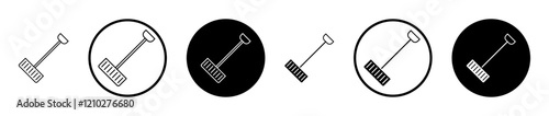Snow shovel icon set in black filled and stroke line style.