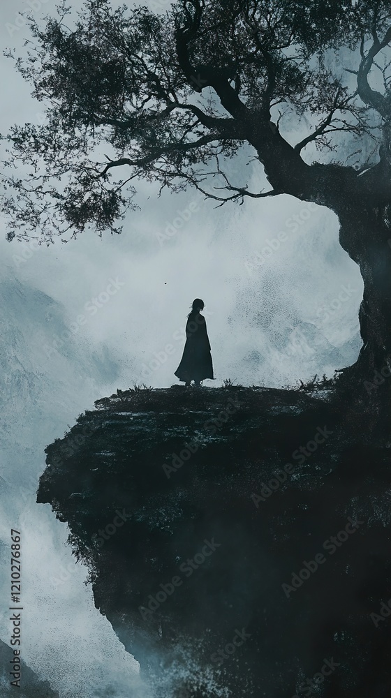 Fototapeta premium Solitude on a Cliff: A Dramatic Landscape