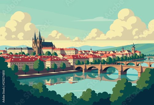 Prague Skyline with Charles Bridge and Gothic Cathedral