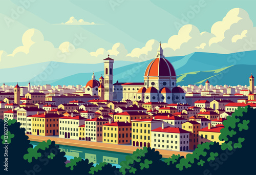 Florence Cathedral and Ponte Vecchio Over the Arno River