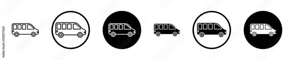 Van icon set in black filled and stroke line style. Van icon set in black filled and stroke line style.