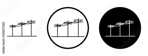 Utility pole icon set in black filled and stroke line style.