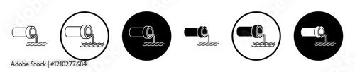 Wastewater icon set in black filled and stroke line style.