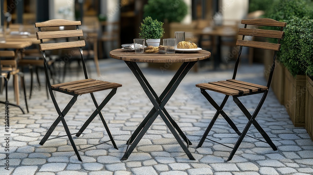 Bistro patio table chairs breakfast cafe setting Bistro patio table chairs breakfast cafe setting