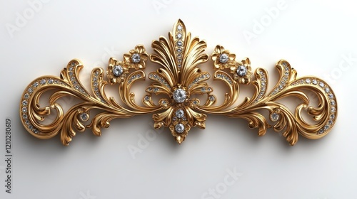 Gold ornate diamond design, white background, jewelry, decor