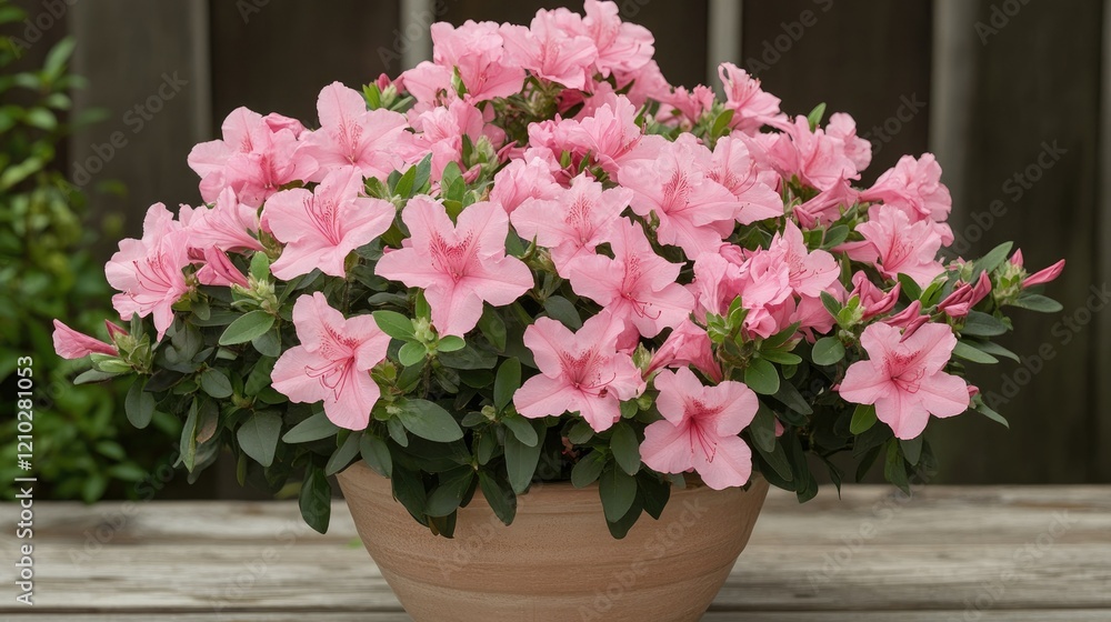 A lush azalea bush filled with delicate pink flowers, growing in a serene outdoor setting. A lush azalea bush filled with delicate pink flowers, growing in a serene outdoor setting.