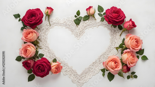 Romantic Lace Heart with Red Roses