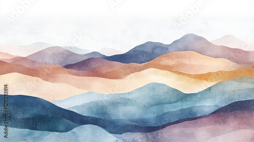 Abstract Watercolor Hilly Landscape