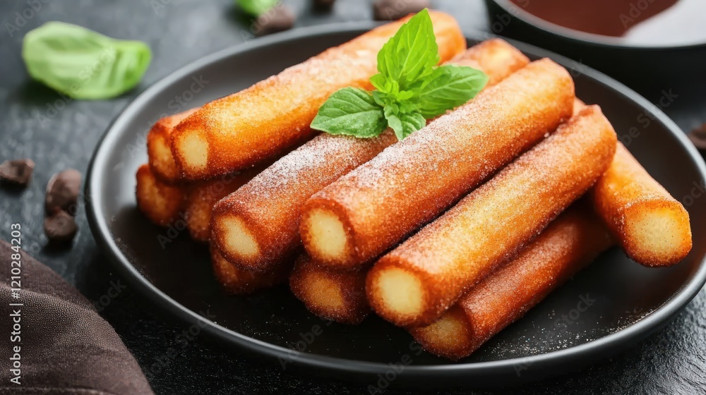 Churros Dusted with Cinnamon Sugar and Served with Chocolate Sauce Churros Dusted with Cinnamon Sugar and Served with Chocolate Sauce