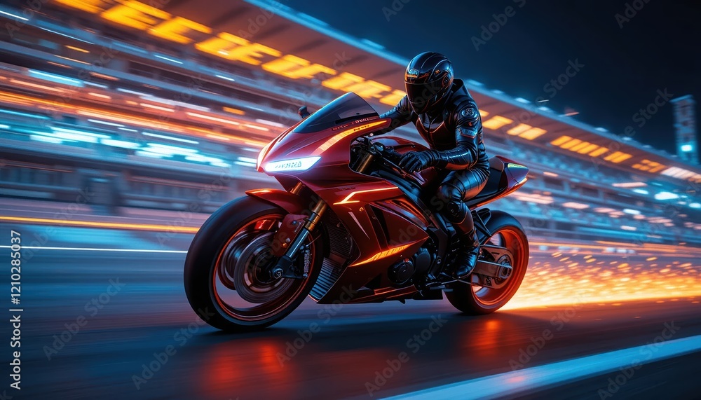 Obraz premium Photo of a racer on his sports motorbike, speeding along at high speed