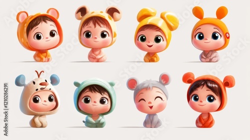 Vector set - eight cartoon babies.