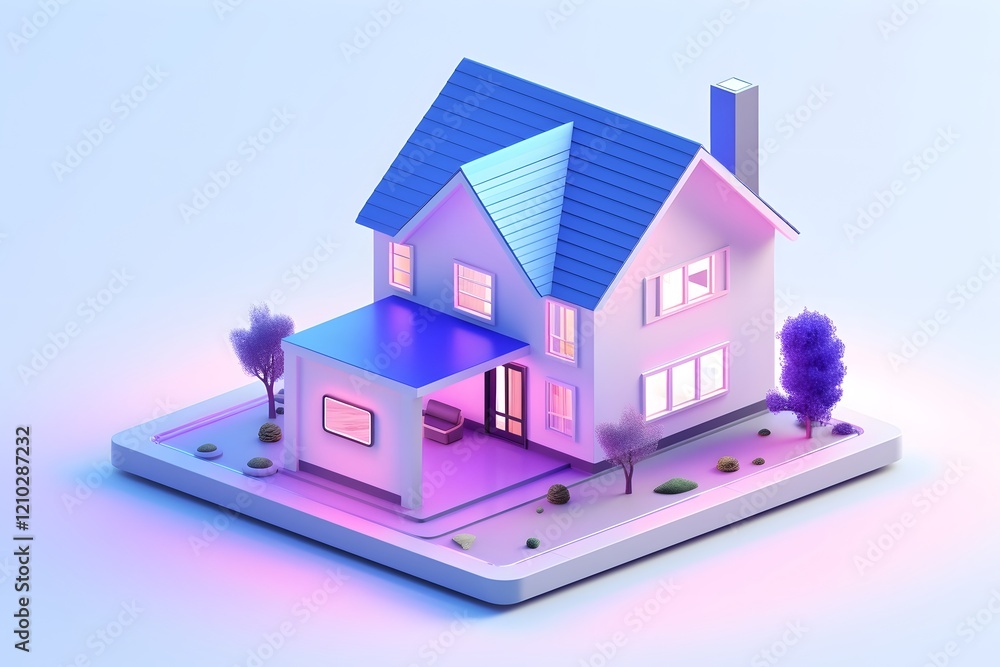 Minimalist Smart Home in Isometric Purple and Blue Perspective Minimalist Smart Home in Isometric Purple and Blue Perspective