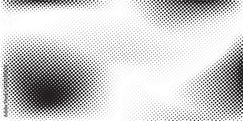 Halftone faded gradient texture. Grunge halftone grit background. White and black sand noise wallpaper. Retro pixilated vector backdrop