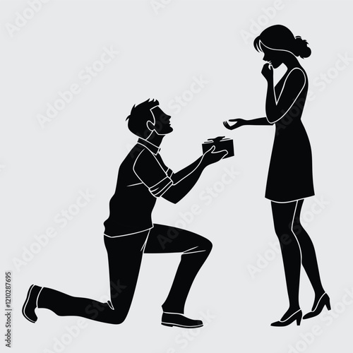 A man proposing to a women  image silhouette vector art and illustration