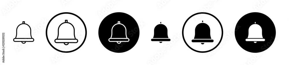 Bell ring icons set in black filled and stroke line style Bell ring icons set in black filled and stroke line style