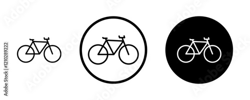 Biking mountain icons set in black filled and stroke line style