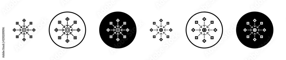 Centralized icons set in black filled and stroke line style