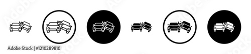 Car crash icons set in black filled and stroke line style
