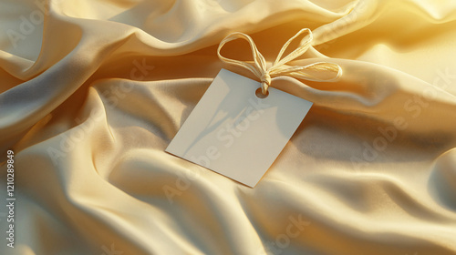 A white blank care label attached to the inner seam of a silk shirt photo