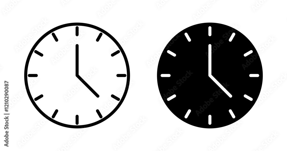 Clock icons set in black filled and stroke line style