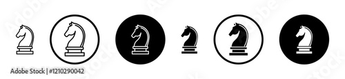 Chess icons set in black filled and stroke line style