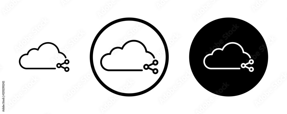 Fototapeta premium Cloud share icons set in black filled and stroke line style