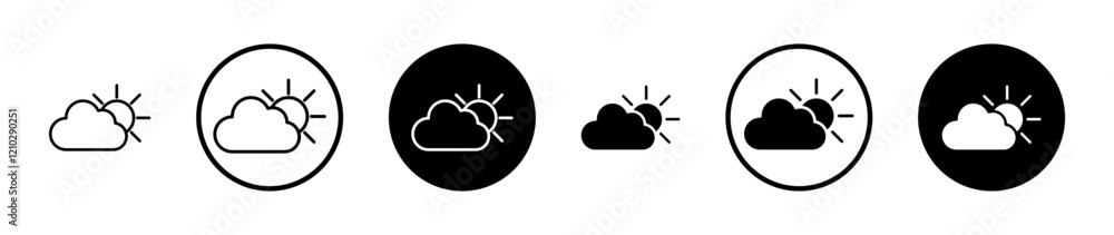 Cloud sun icons set in black filled and stroke line style Cloud sun icons set in black filled and stroke line style