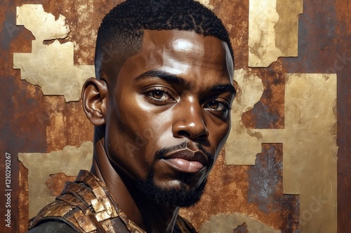 Colorful abstract artistic portrait painting of a black man, african culture and people theme concept texture design illustration.
