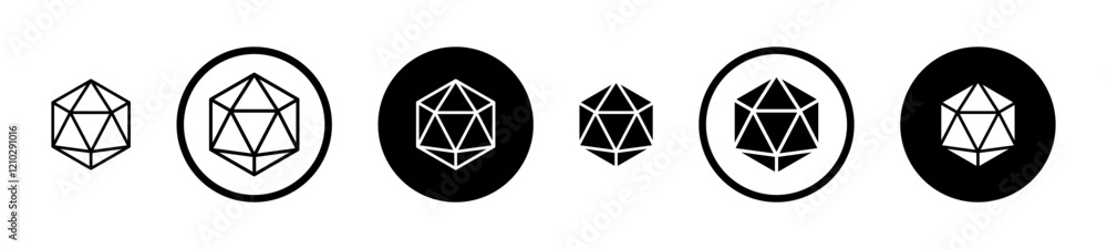 Dice d20 icons set in black filled and stroke line style Dice d20 icons set in black filled and stroke line style