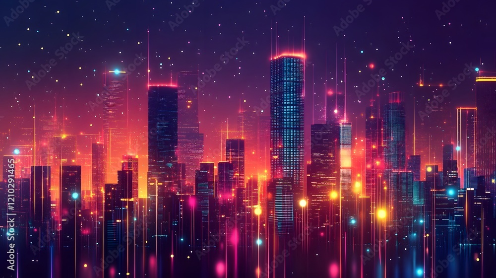 Vibrant and dynamic futuristic city grids illuminated at night featuring a captivating display of colorful geometric patterns and bright architectural highlights that create a stunning Vibrant and dynamic futuristic city grids illuminated at night featuring a captivating display of colorful geometric patterns and bright architectural highlights that create a stunning