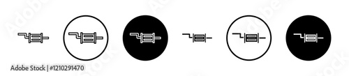 Exhaust pipe icons set in black filled and stroke line style