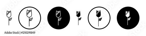 Flower tulip icons set in black filled and stroke line style