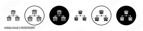 Franchise icons set in black filled and stroke line style