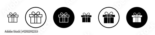 Gift icons set in black filled and stroke line style