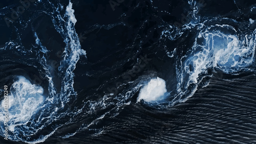 Blue deep sea foaming water background. Abstract sea water texture background from above