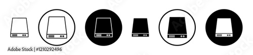 Hard Disk icons set in black filled and stroke line style