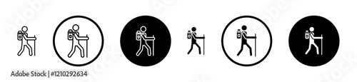 Hiking icons set in black filled and stroke line style