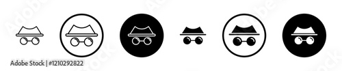 Incognito icons set in black filled and stroke line style