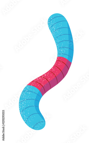 Colorful gummy worm candy, hand drawn vector illustration, isolated on white background