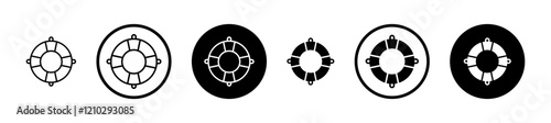 Life buoy icons set in black filled and stroke line style