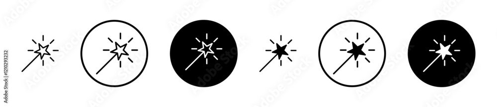 Magic wand Icons vectors. black solid and liner versions Magic wand Icons vectors. black solid and liner versions