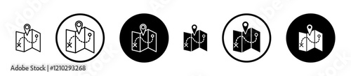 Map icons set in black filled and stroke line style