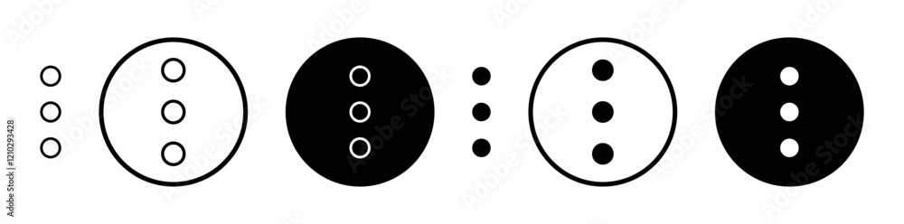Menu dots icons set in black filled and stroke line style Menu dots icons set in black filled and stroke line style