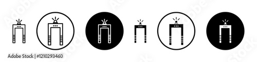 Metal detector icons set in black filled and stroke line style