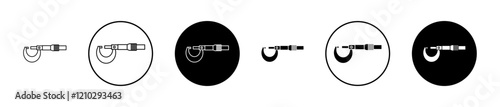 Micrometer icons set in black filled and stroke line style