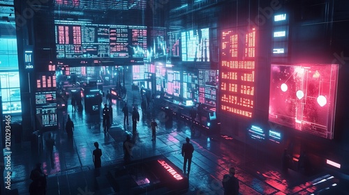 Wallpaper Mural Digital stock exchange with virtual traders and floating holographic cryptocurrency values  Torontodigital.ca