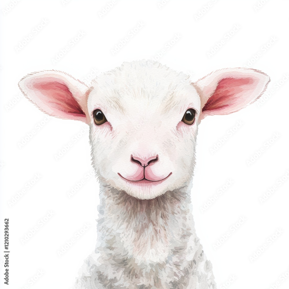 Fototapeta premium Charming baby sheep illustration farmhouse art whimsical close-up cute