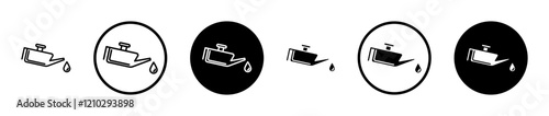 Oil can icons set in black filled and stroke line style