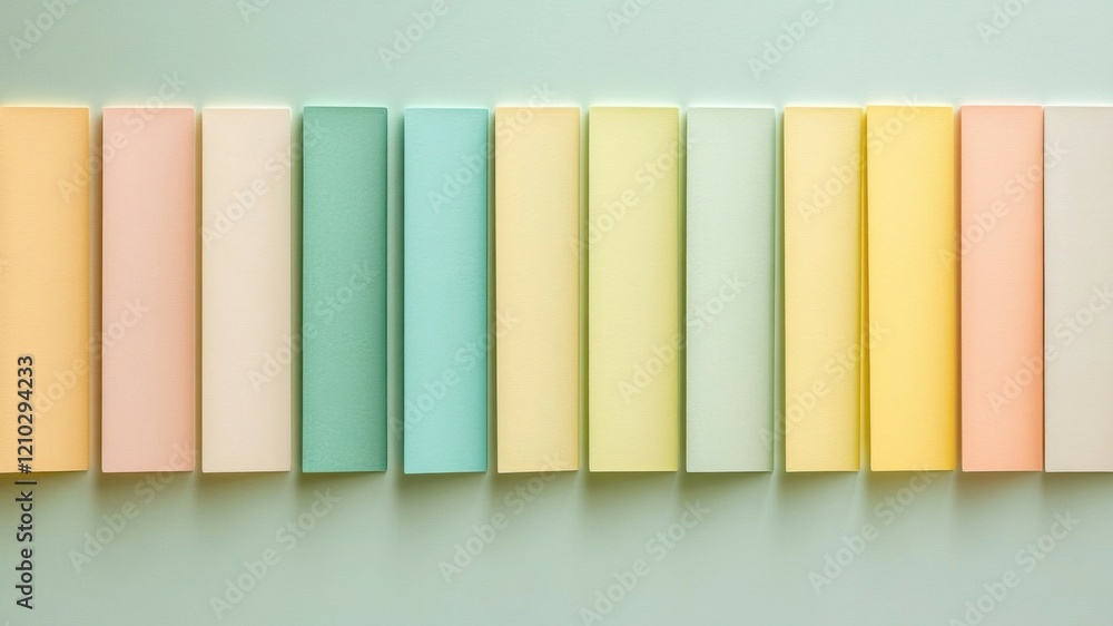 Pastel Colored Notes Arranged in a Row on a Soft Green Background Pastel Colored Notes Arranged in a Row on a Soft Green Background